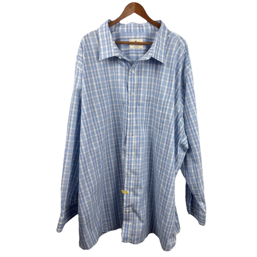 Oak Hill Dress Shirt Mens 22 37/38 Blue  White Easy Stretch Classic Fit